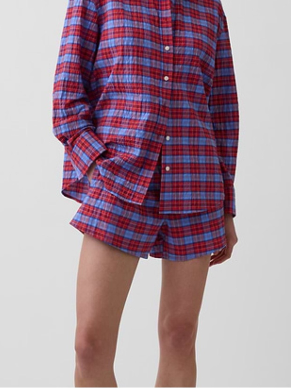 GAP Seersucker Plaid Boxer Sleep Shorts Red Blue L